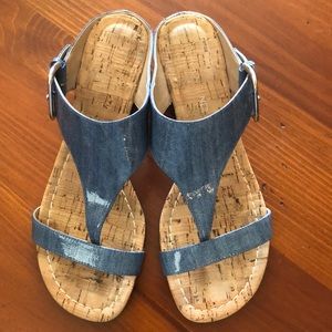 Donald Pliner soft blue COATED denim sandal with cork sole